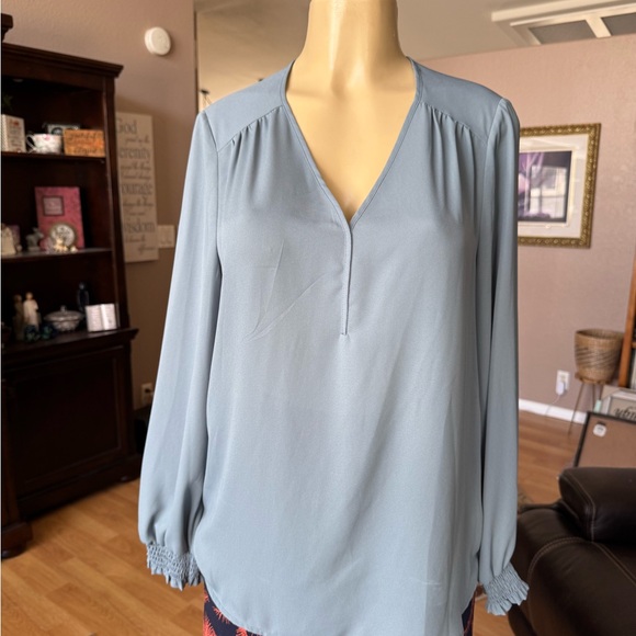 Pleione grayish/blue long sleeve Vneck blouse-size M - Picture 5 of 9